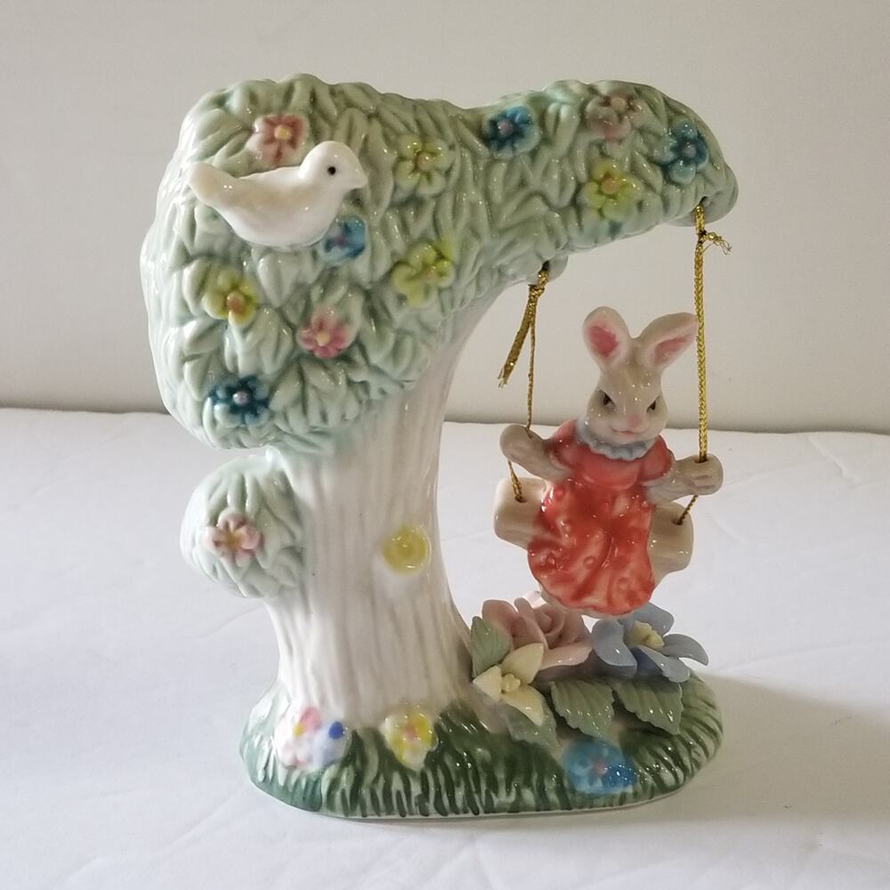K's Collection Bunny Swinging in a tree swing